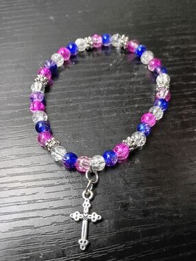 Crystal Pink & Purple Cross Charm Bracelet - Women Jewelry